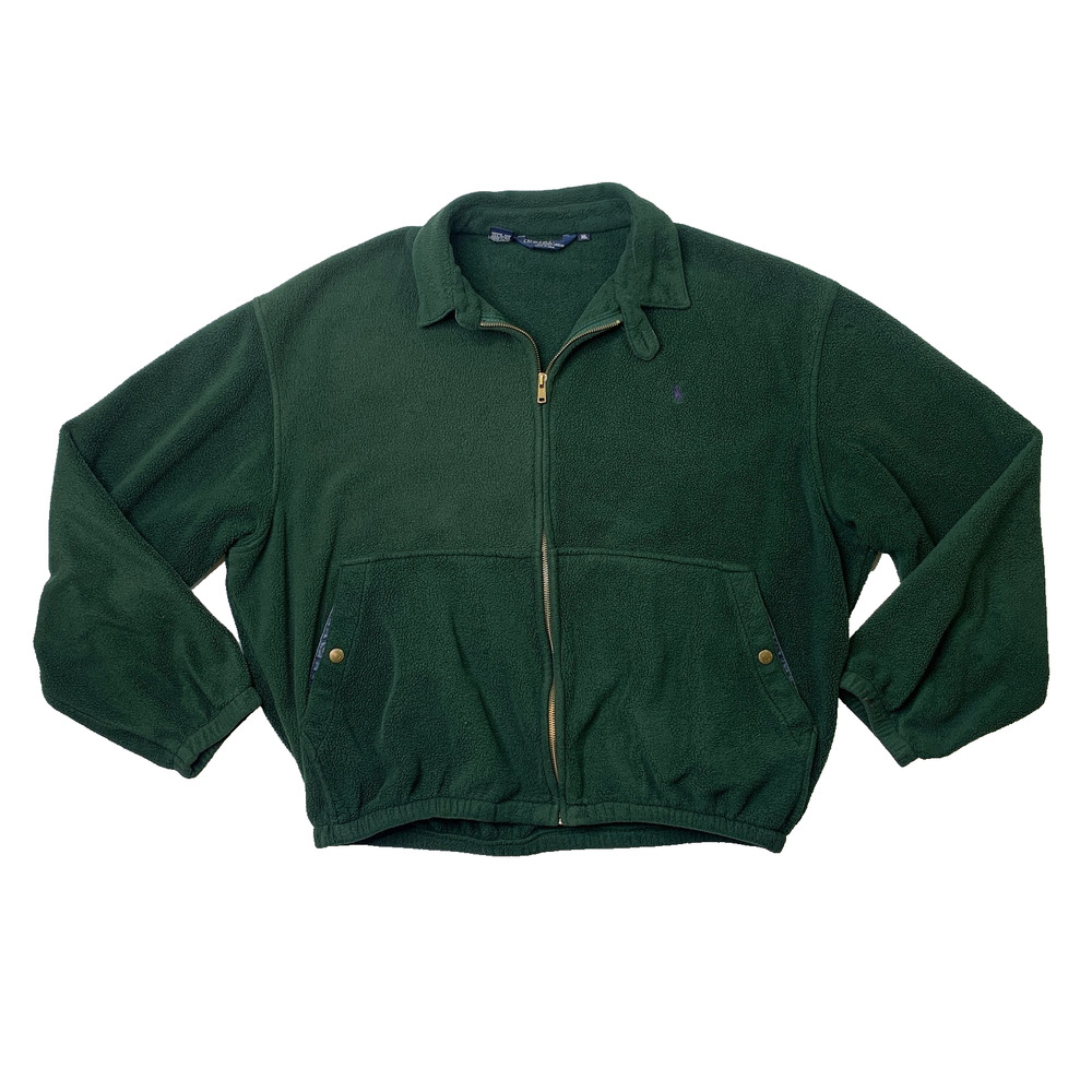 Vintage Polo Ralph Lauren Jacket Mens XL Hunter Green Harrington Fleece Made USA
